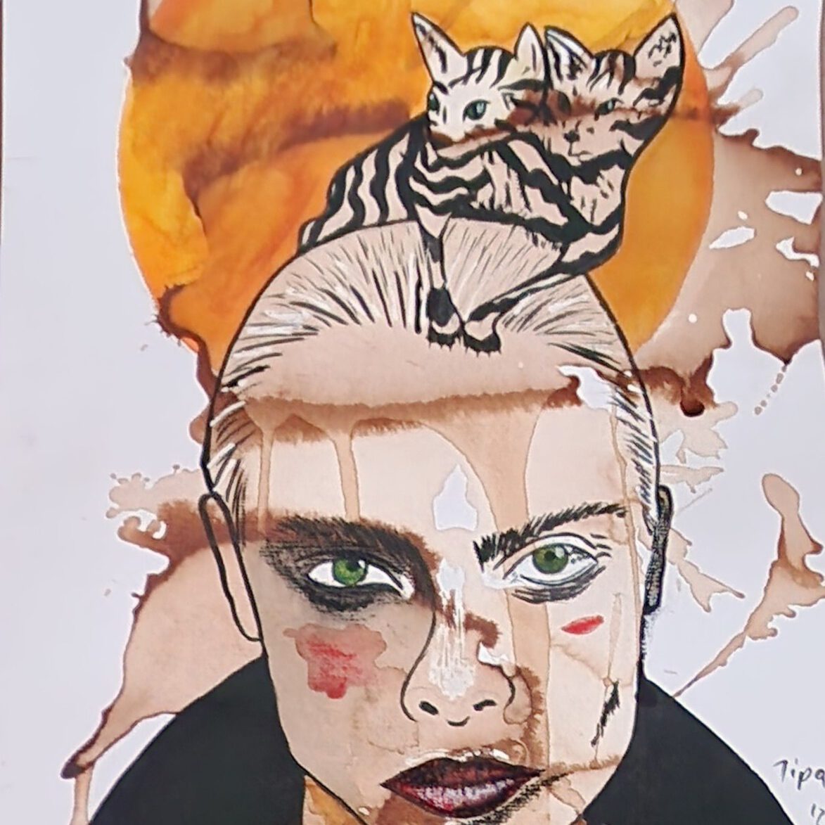 Instinkt und Spiegel, 2026, Mischtechnik, 42x29,7 cm